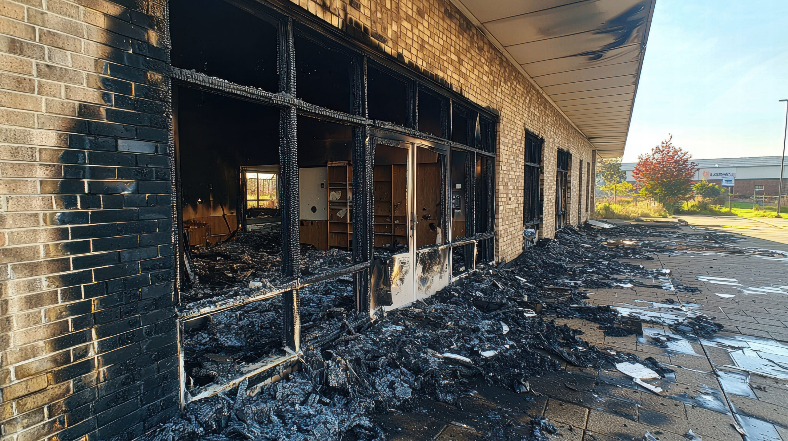 commercial fire damage to a storefront building