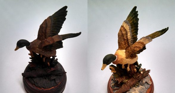 before & after contents cleaning of a duck that was salvaged from a house fire.