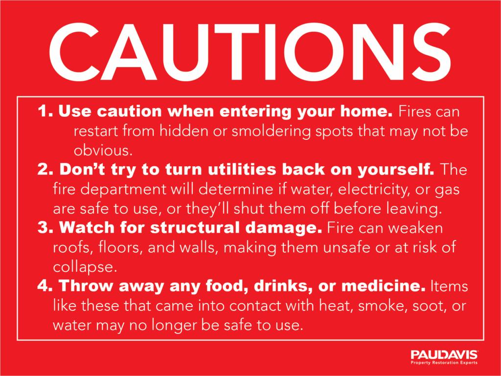 cautions for what you should or shouldn't take with you after a fire occurred.