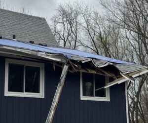 roof affected by severe storm damage